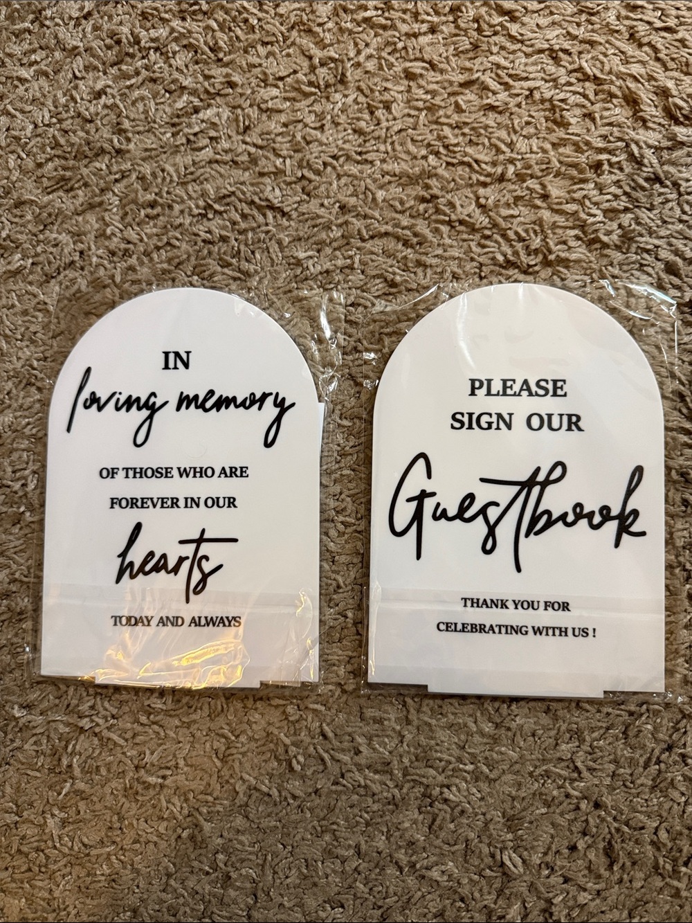 Acrylic Wedding signs: guestbook and in loving memory
